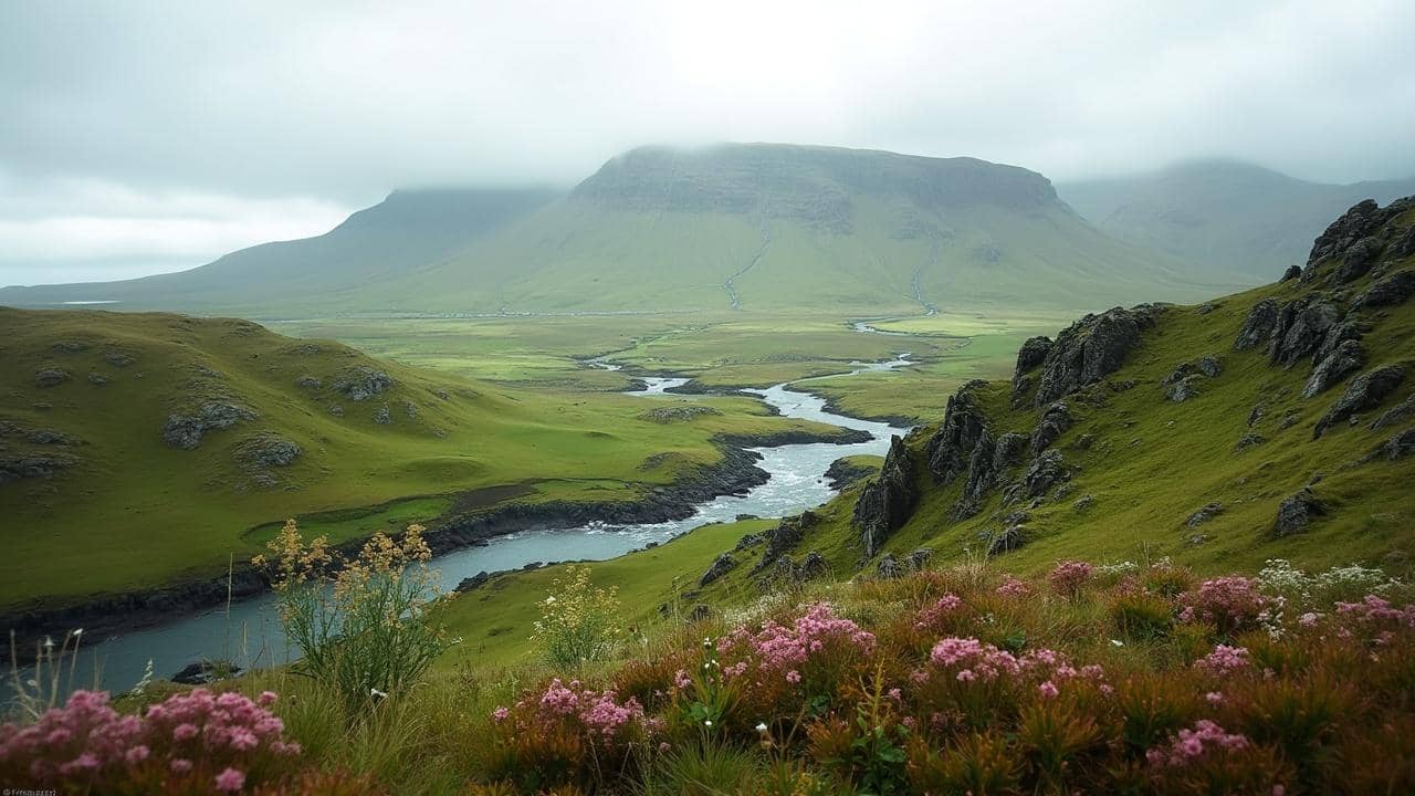 Stunning mountainous landscape with a winding river in Iceland